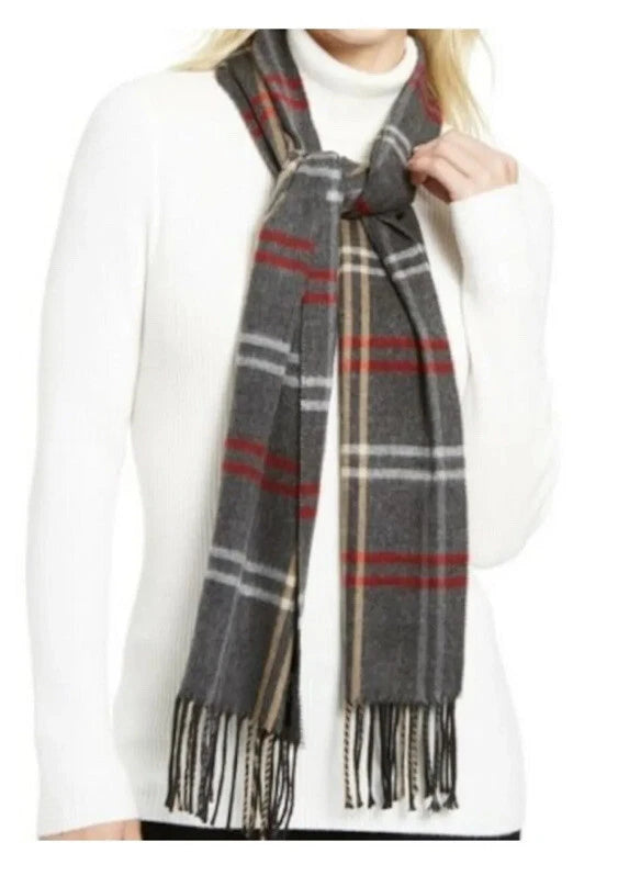 Share Steve Madden Mid Weight Cozy Plaid Muffler Scarf CHARCOAL Multi 11"x 70 NWT $42